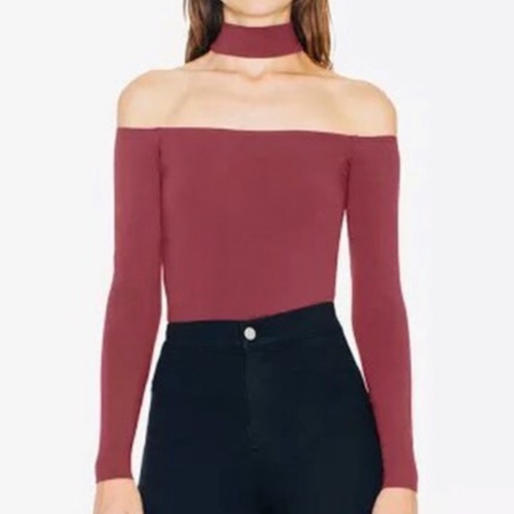maroon off the shoulder crop top w attached choker